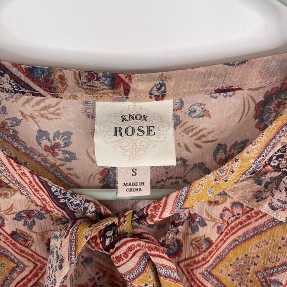 Knox Rose Womens Blouse Size S Floral 3/4 Sleeve Semi Sheer‎ Boho Peasant - Picture 3 of 6